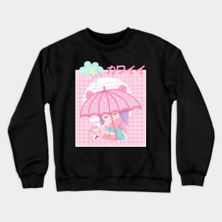 90s Japanese Kawaii Sad Girl Pink Japanese Strawberry Milk Crewneck Sweatshirt